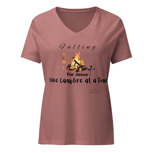 Faith + Fall Inspired Women’s relaxed v - neck t-shirt - Faith on the Road Tees