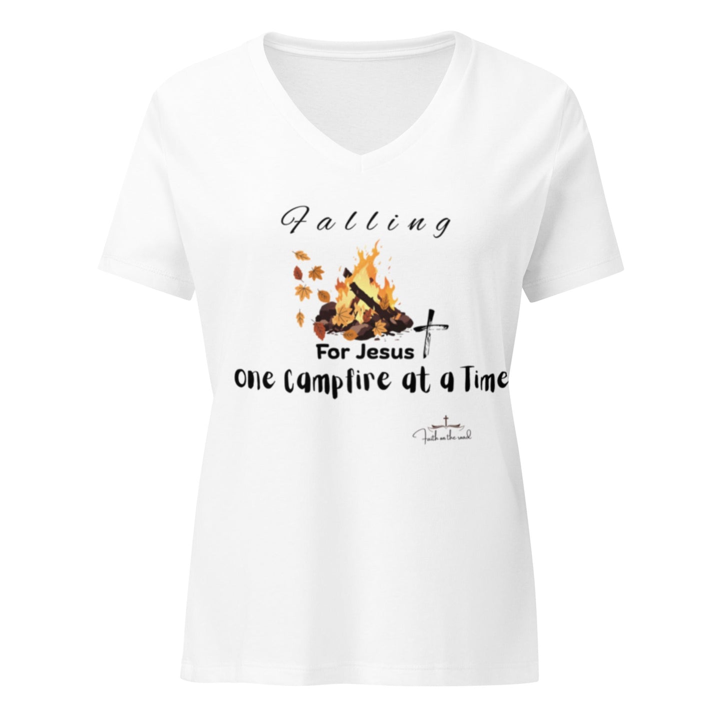 Faith + Fall Inspired Women’s relaxed v - neck t-shirt - Faith on the Road Tees