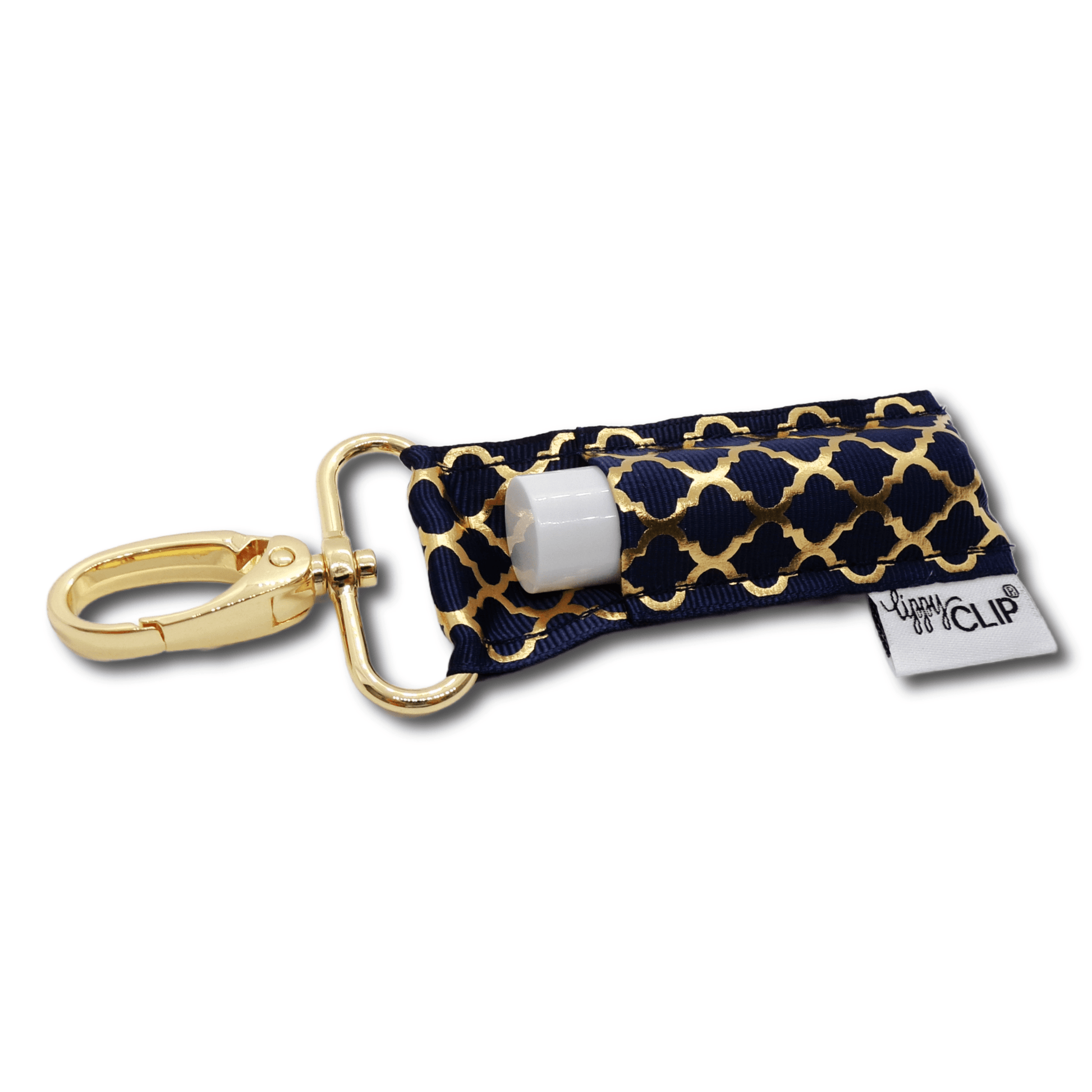 Gold Quatrefoil on Navy LippyClip® Lip Balm Holder - Faith on the Road Tees