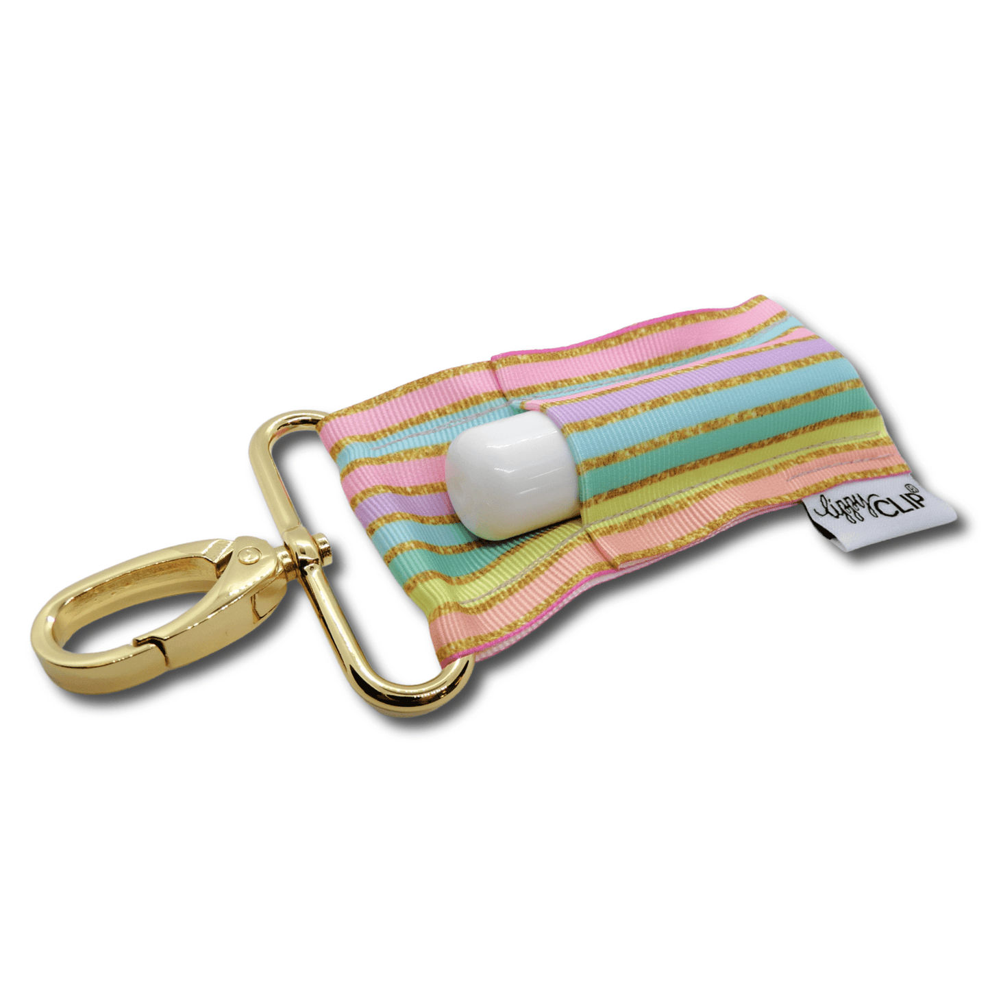 Pastel Gold Stripe LippyClip KISS for larger lip balms, essential oil rollers, etc. - Faith on the Road Tees